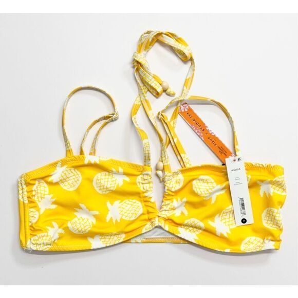 AQUA x Studio 189 Pineapple Bikini Swimwear Medium Yellow White Top and Bottom - Picture 4 of 8